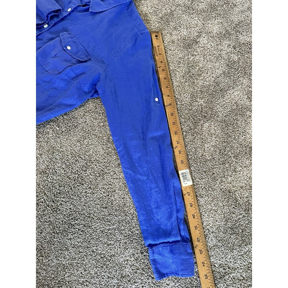 L.L. Bean 100% Linen Button Up Shirt Women’s Size L Blue Long Sleeve Roll Tab - Picture 4 of 10